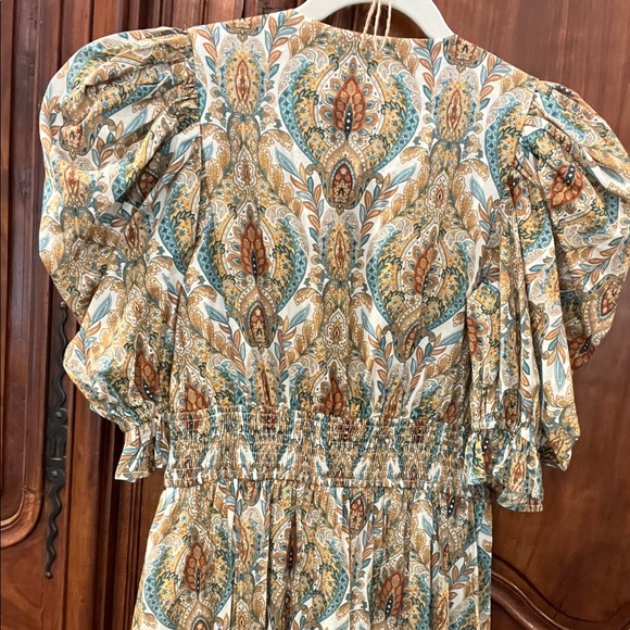 Women's Paisley Puff-Sleeve V-Neck Maxi Dress - Olive/Tan - Picture 10 of 15